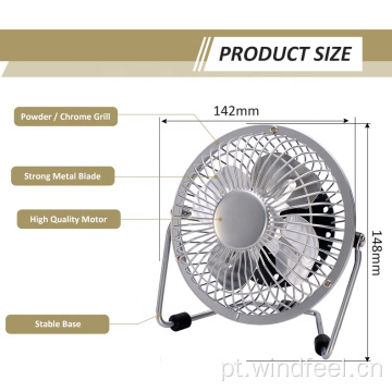 Ventilador de mão de bebê para laptop de 4 polegadas com corpo metálico prateado cromado para escritório e exterior Ventilador eletrônico de mesa mini-ventilador portátil USB